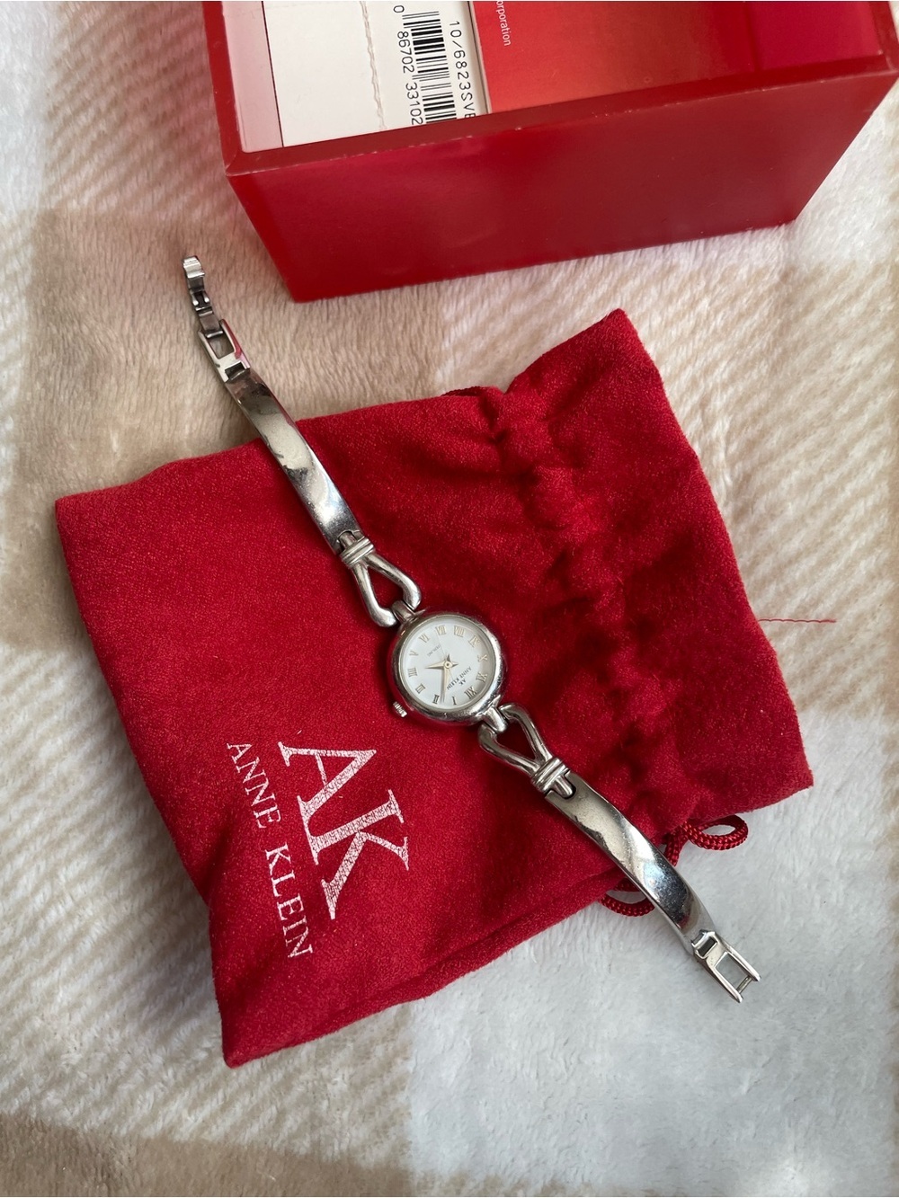 VTG Anne Klein Stainless Steel Silver Tone Ladies Bracelet Watch with White Dial